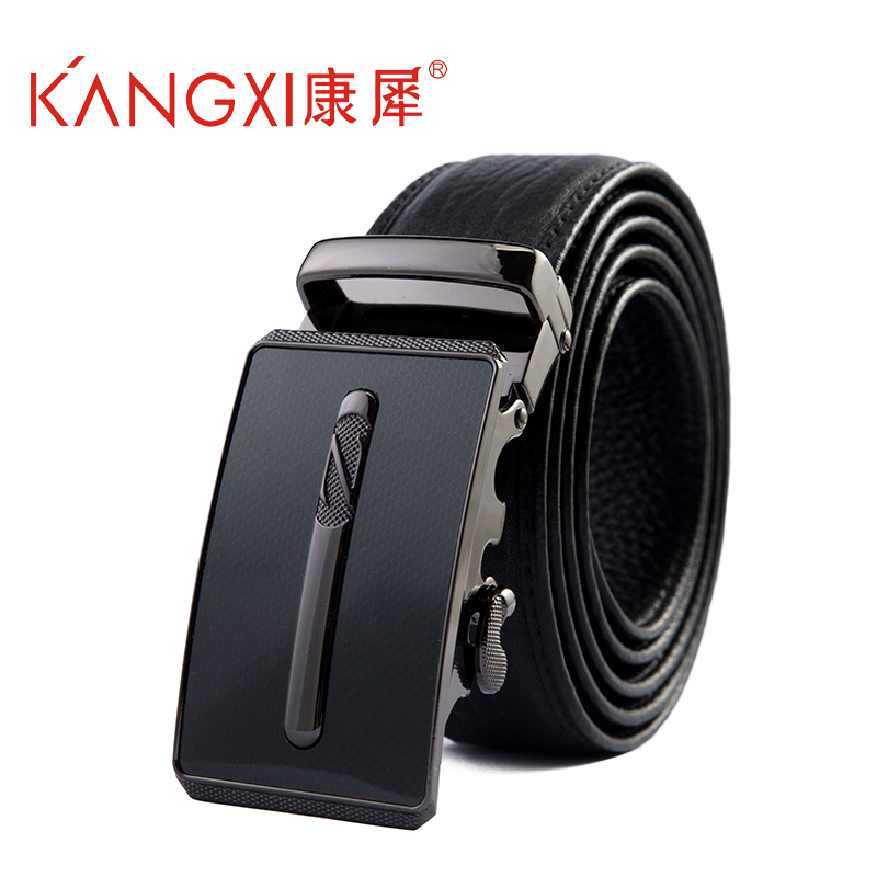 康犀kangxi头层牛皮金属自动扣式男士皮带商务休闲牛仔裤腰带真皮