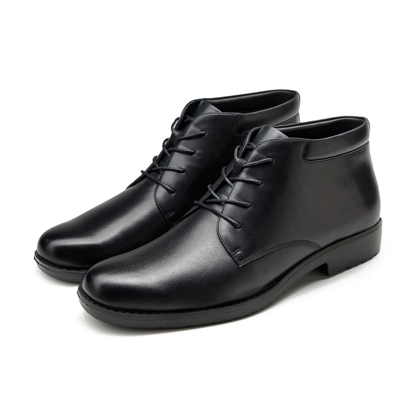 康犀kangxi商务风男士黑色皮靴冬季系带短靴百搭低跟商务休闲棉鞋